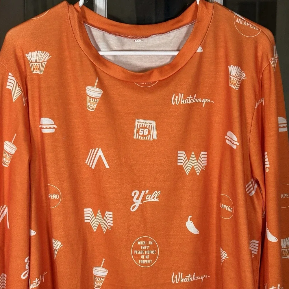 Whataburger All Over Print Pajama Lounge Top Size‎ Large Orange